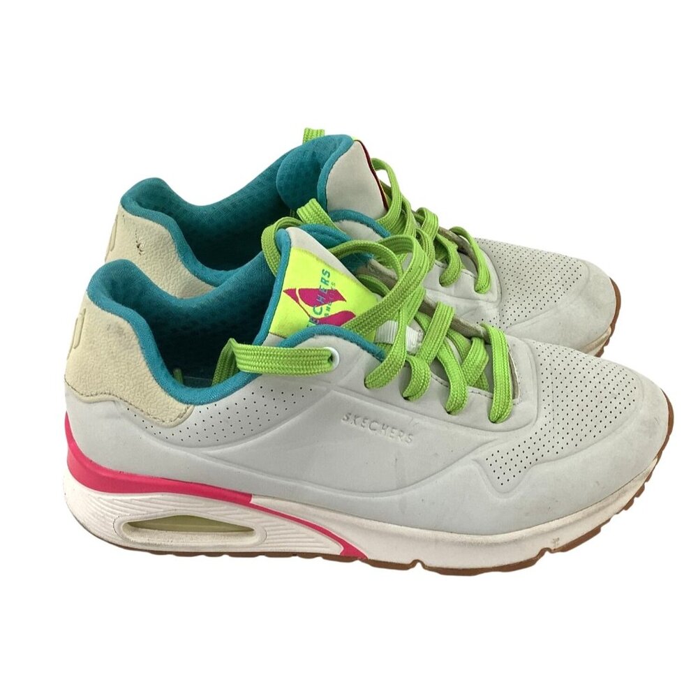 Skechers Womens Sneakers Size 6.5 White Neon Pink & Green Athletic Shoes - Picture 3 of 8